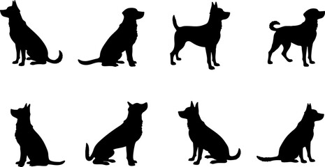 A dog silhouettes pet animals graphics set
