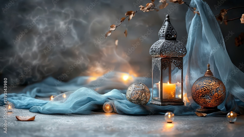 Aufkleber serene spiritual gathering with flowing fabrics candlelit ambiance tranquil setting decorative eleme