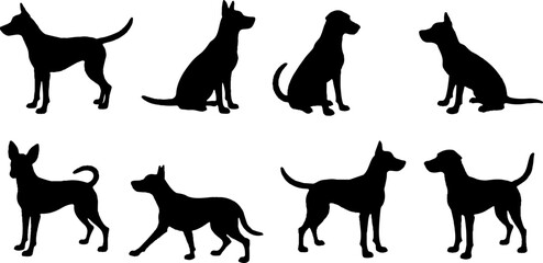 A dog silhouettes pet animals graphics set