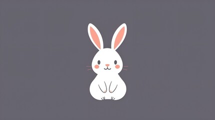Obraz premium Cute cartoon bunny with pink ears and rosy cheeks on a simple background for Easter graphics and designs