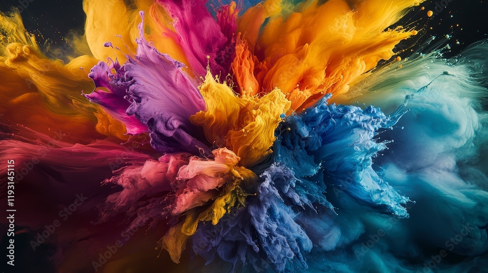 Aufkleber vibrant abstract color explosion digital art colorful swirl dark background artistic viewpoint visua