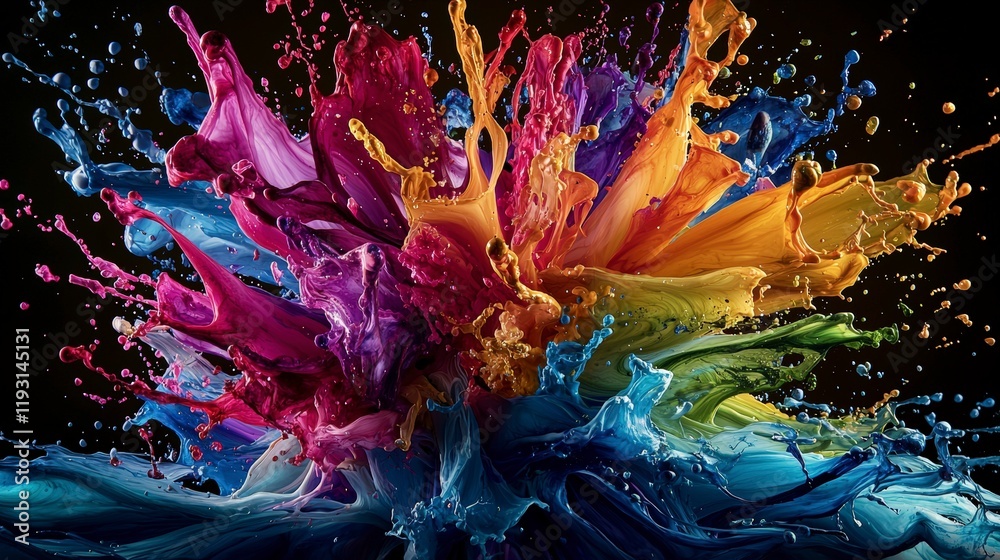 Poster dynamic color splash art gallery exhibition abstract imagery vibrant environment artistic perspectiv