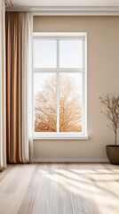 Natural light fills a cozy indoor space with elegant curtains and a view of a bare tree