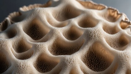 Macro photography of mushroom leather as a sustainable alternative to animal leather, fungi-based material, eco-friendly sustainability