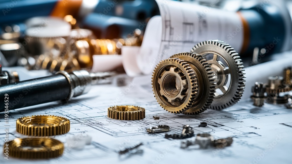 Poster Innovative engineering design process workshop mechanical components industrial setting close-up creativity unleashed