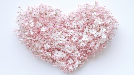 Fototapeta premium Heart-shaped arrangement of pink and white flowers on a light background for a romantic occasion