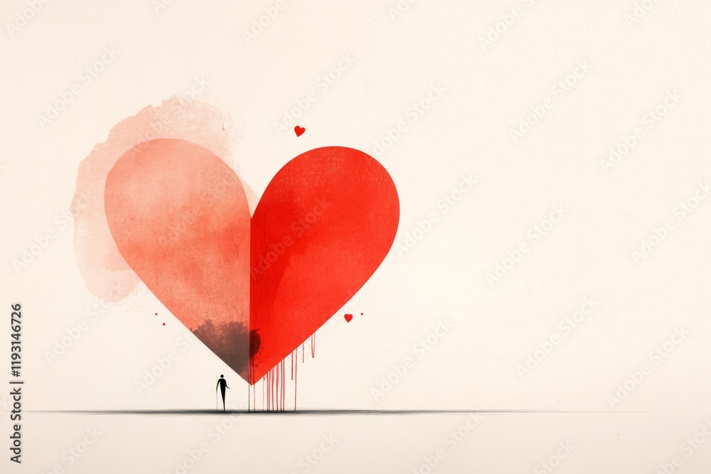 Poster a minimalist illustration of a red heart with a soft gradient, centered on a clean white background,