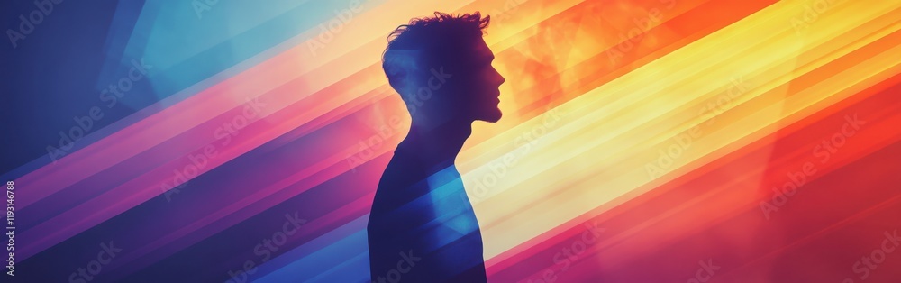 Aufkleber silhouette of a man illuminated by vibrant colors and dynamic lines reflecting modern artistic innov