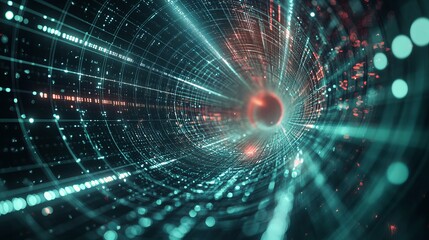 Obraz premium Abstract Digital Tunnel with Glowing Lines and Particles