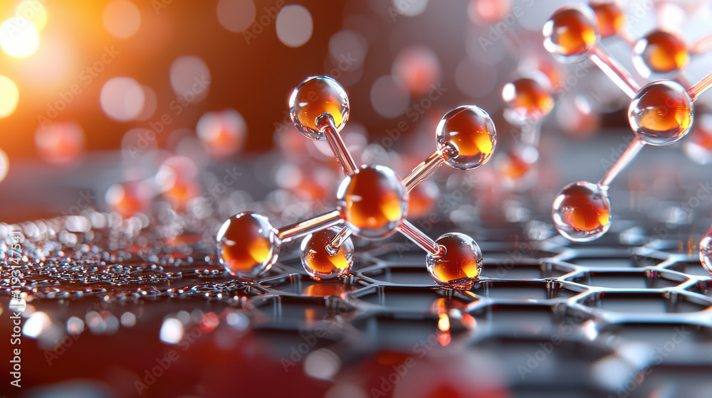 Aufkleber 3D visualization of molecular structure in nanotechnology, showcasing intricate details and vibrant colors. image captures beauty of molecular interactions and scientific innovation