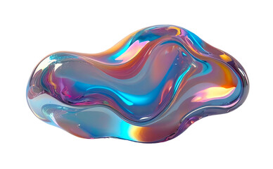 3D chrome element in Y2K style, isolated background, liquid holographic metal. A colorful, wavy blob of liquid with a rainbow hue.
