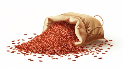 Fresh Raw Red Rice in Sack on White Background Cartoon Vector Illustration
