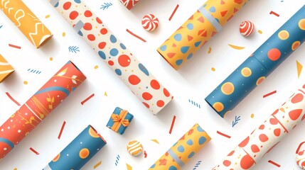 Top View Roll of Wrapping Paper on White Background for Present and Gift Packaging