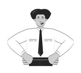 Joyful hispanic businessman holding hands on hips doodle linear character. Happy latin american man office employee 2D vector outline person isolated. Hand drawn drawing illustration monochrome