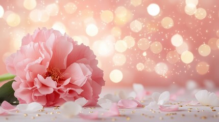 Fototapeta premium Beautiful pink flower with delicate petals against a sparkling background creates a serene atmosphere for relaxation and enjoyment