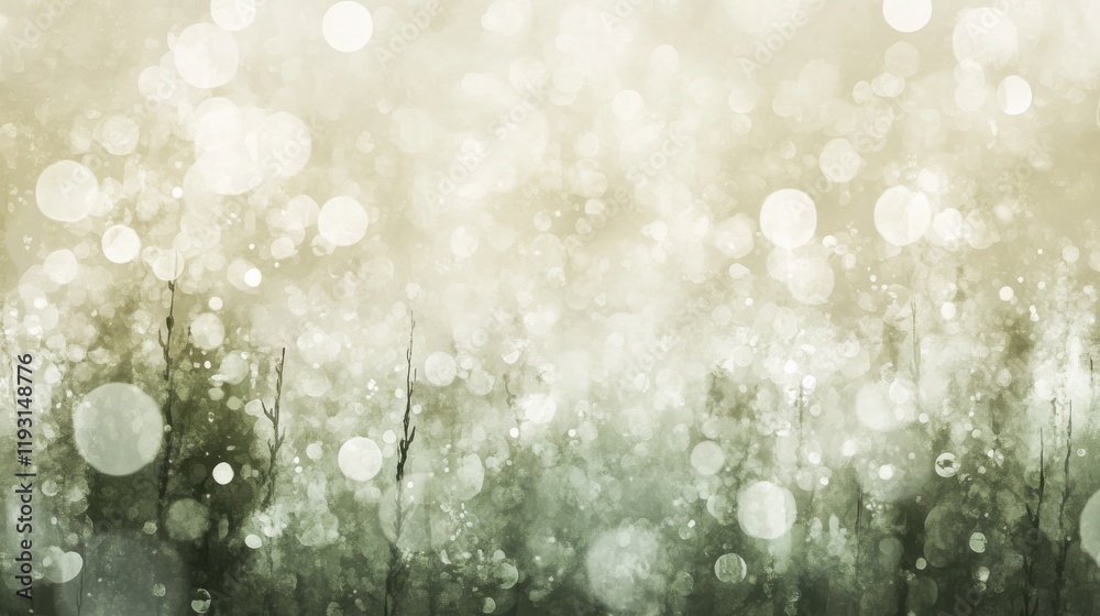 Aufkleber Subtle bokeh lights creating a tranquil atmosphere in a moss green and muted beige palette for calming ambiance