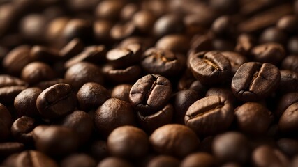 Roasted Coffee Beans Close-Up: Aromatic Coffee Texture for Backgrounds and Design