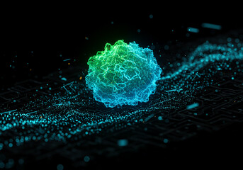 Creative digital tech on dark background. Big data and technology concept. 3D Rendering