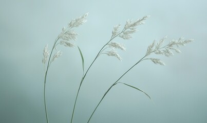 Obraz premium White grass flower stems against a light blue background, ideal for nature or minimalist designs