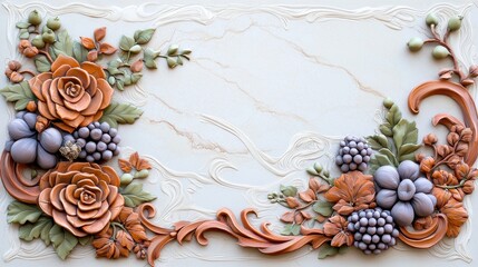 Hand-Painted Fantasy Borders with Magical Floral and Fruit Details for Artistic Decor