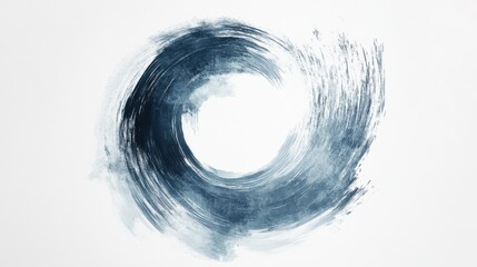 Elegant brush strokes create a swirling pattern with radiating shades of blue against a white background