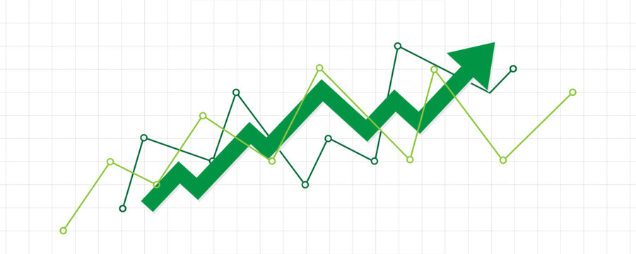 up green bull market trend rising step by step arrow with support lines in transparent chart lines template for business, forex banner background