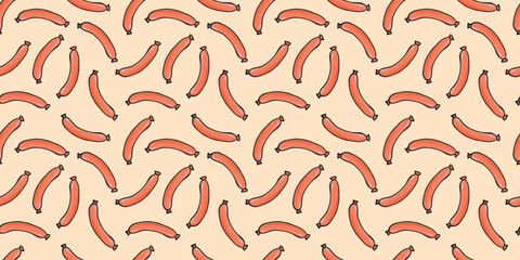 sausage. Hotdog. fast food. delicious fast food. street food with sausage. vector. A beautiful pattern on the theme of food. Seamless pattern. meal. food packaging. bun.