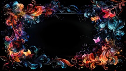 Vibrant Fantasy Ornamentation with Colorful Swirls and Butterflies in Decorative Design for Artistic Use