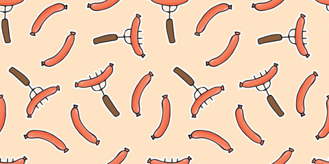 sausage. Hotdog. fast food. delicious fast food. street food with sausage. vector. A beautiful pattern on the theme of food. Seamless pattern. meal. food packaging. bun.