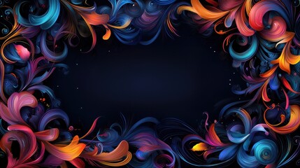 Vibrant Ornamental Fantasy Borders Design with Colorful Swirls and Flourishes for Artistic Backgrounds