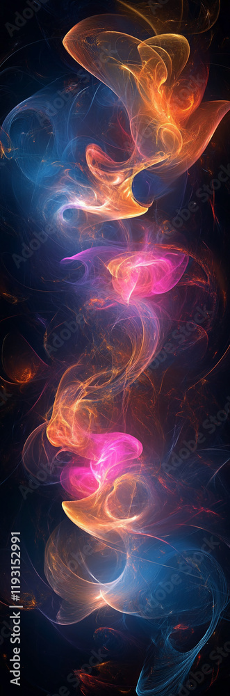 Poster Abstract vibrant fractal light pattern with colorful glowing swirls