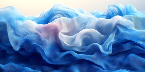 Obraz premium Blue silk fabric waves, soft folds, light background, textile texture, design element