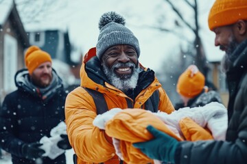 Group provides warm blankets to homeless individuals on snowy street during winter outreach
