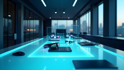Fototapeta premium Futuristic workspace with augmented reality tools for enhanced productivity