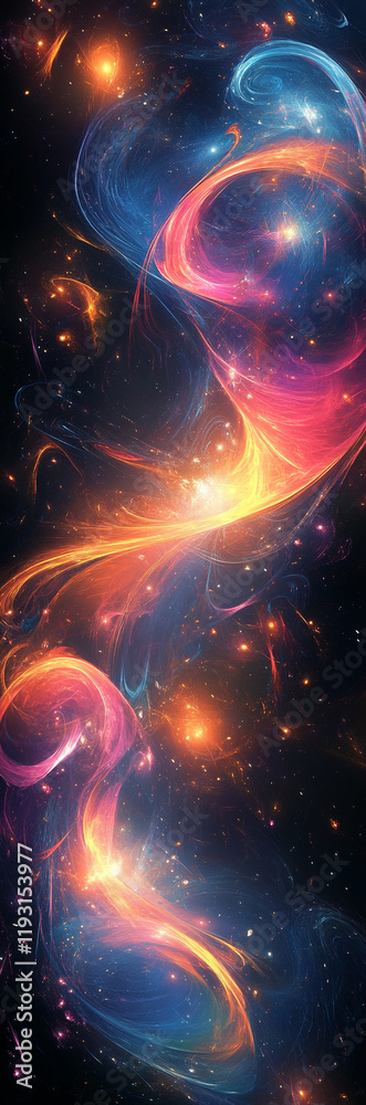 Poster abstract cosmic swirl with vibrant colors and glowing energy patterns