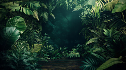 Green Natural Design Template with Fern Leaves Background and Empty Space in the Center