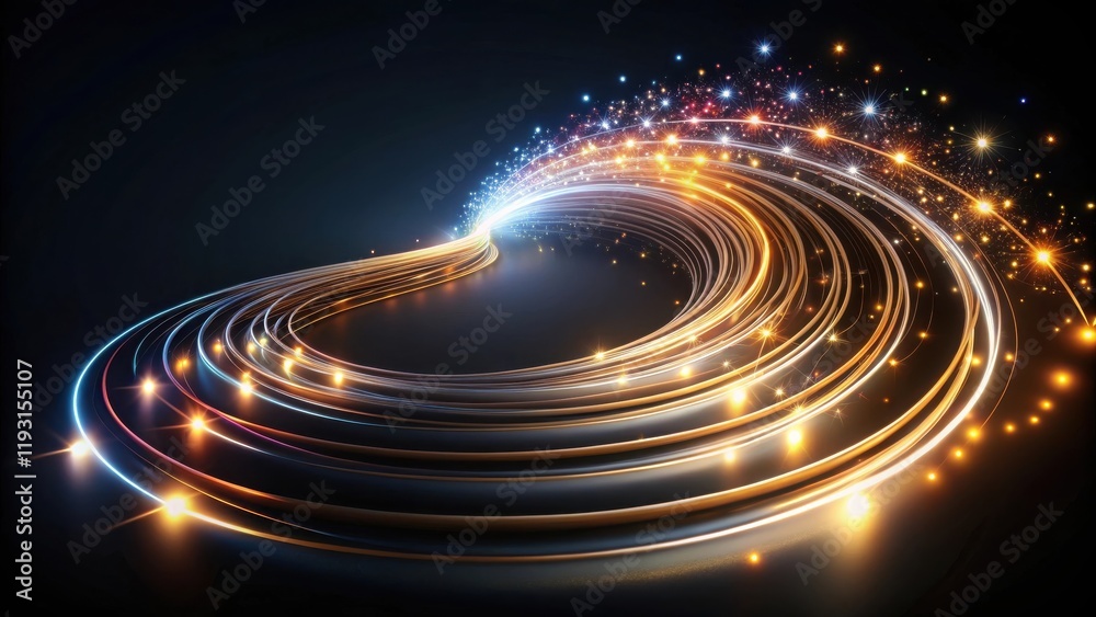 Poster abstract glowing swirls of light and energy, a dynamic circular composition of bright trails and spa