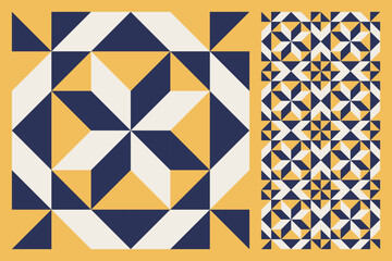 Geometric Star Pattern, Bold and Colorful Quilt Design with Repeating Motif, seamless vector pattern, abstract geometric background. Traditional barn star-shaped patchwork quilt block © Slanapotam