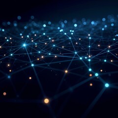 Abstract Blue Network Connection Nodes in Digital Style with Glowing Elements