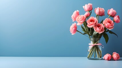 Fototapeta premium banner with empty space Without Text, Mother Day theme minimalist Blue background