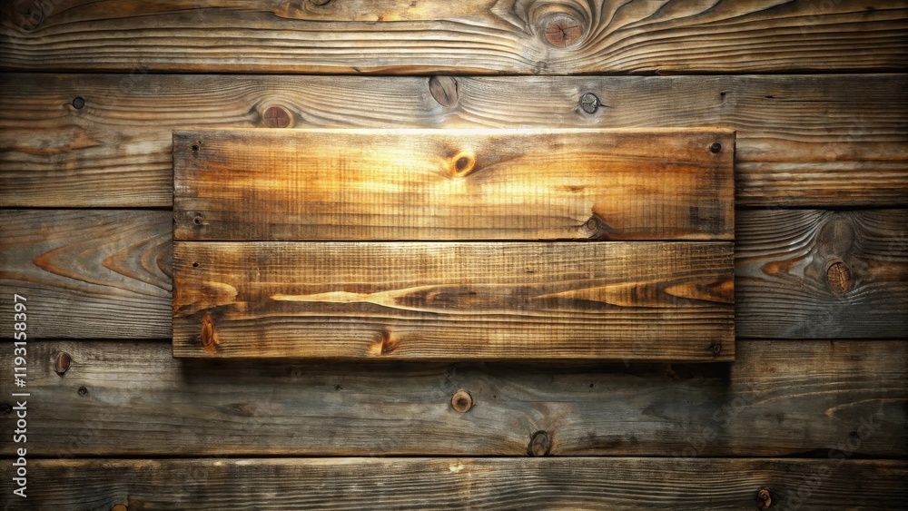 Wall mural Rustic Wooden Planks Background Two Horizontal Weathered Wood Panels on a Dark Brown Wooden Wall