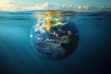 Fototapeta premium Global Impact of Climate Change on Earth's Oceans and Environment with Rising Sea Levels and Shifting Weather Patterns