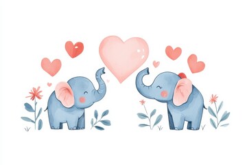 Whimsical heart clipart of playful elephants in a fun environment
