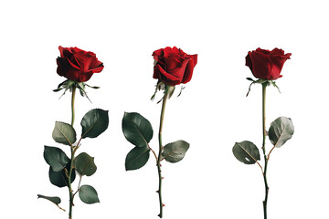 red roses with green stems isolated on a transparent background