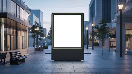 Blank Illuminated Outdoor Billboard Mockup in Modern City Environment