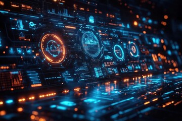 Obraz premium a digital workspace illustrating integrated risk and compliance solutions, highlighting icons and systems that represent an organized approach to risk management and regulatory adherence