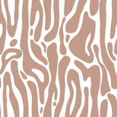 Abstract beige seamless pattern on a transparent background. Caramel-hued flowing lines create a soft, abstract woodgrain effect, ideal for nature-inspired textiles and animal skin print.