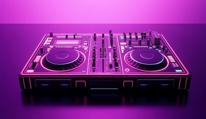 Neon pink DJ controller on dark surface.