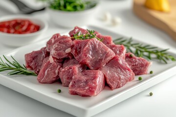 Fototapeta premium Raw meat on a white plate