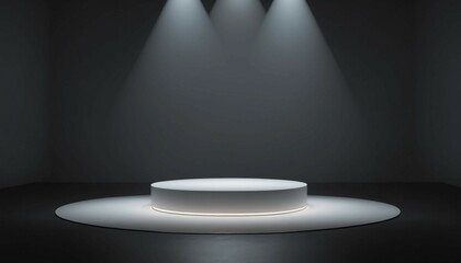 Small circular podium on wide dimly lit surface